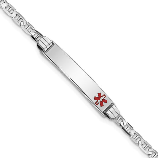 Engravable 14K White Gold Medical Red Enamel Anchor Link ID Bracelet Length 8 inches Width 5.5 mm With Lobster Claw Clasp