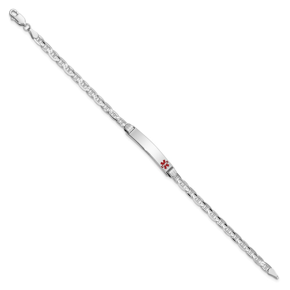 Engravable 14K White Gold Medical Anchor Link ID Bracelet Length 7 inches Width 5.5 mm With Lobster Claw Clasp