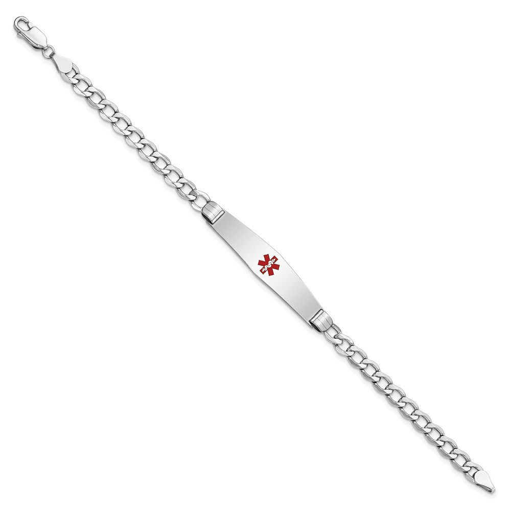Engravable 14K White Gold Medical Soft Diamond Shape Red Enamel Curb ID Bracelet Length 7 inches Width 8.5 mm With Lobster Claw Clasp