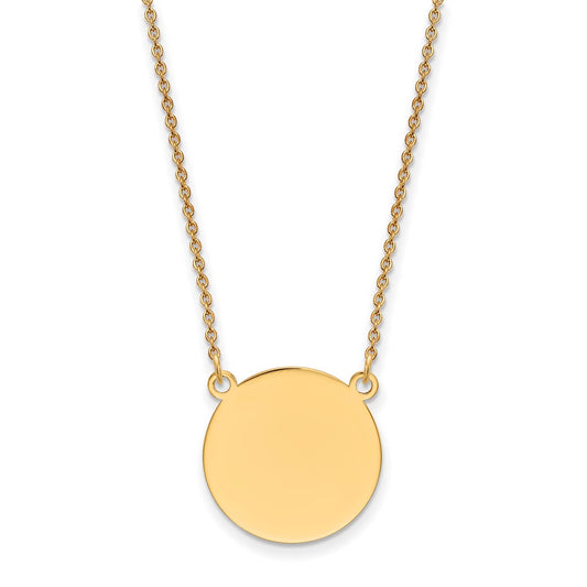14k Yellow Gold Plain .027 Gauge Circular Disc 18in NecklaceEngravable Charm Pendant Jewelry Gifts (Length 18" Width 0.67")