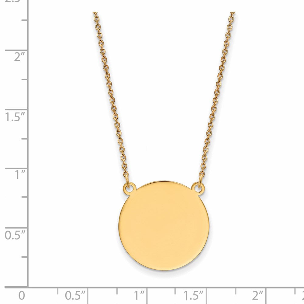 14k Yellow Gold Plain .027 Gauge Circular Disc 18in NecklaceEngravable Charm Pendant Jewelry Gifts (Length 18" Width 0.75")