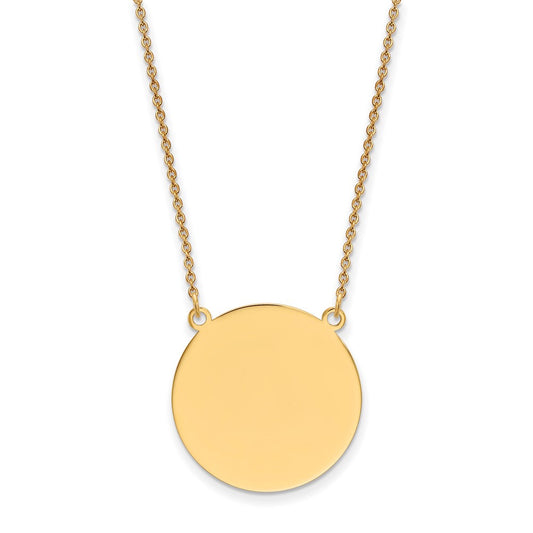 14k Yellow Gold Plain .027 Gauge Circular Disc 18in NecklaceEngravable Charm Pendant Jewelry Gifts (Length 18" Width 0.88")