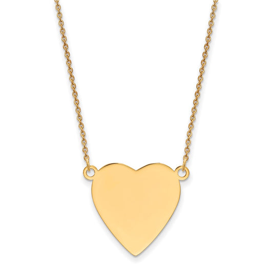14k Yellow Gold Plain .018 Gauge Heart Disc 18in NecklaceEngravable Charm Pendant Jewelry Gifts (Length 18" Width 0.9")