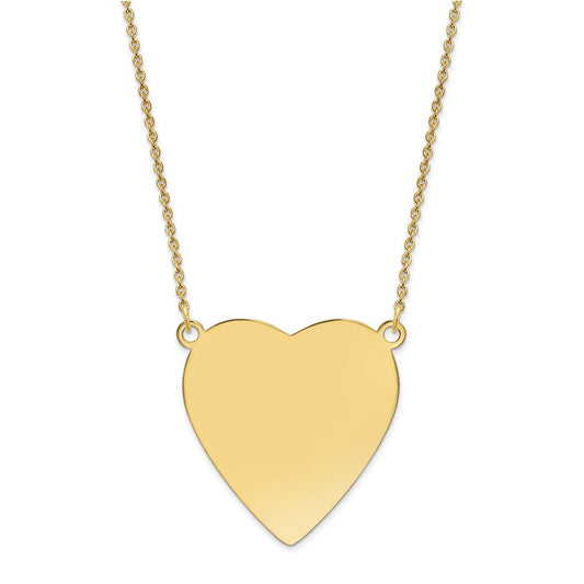 14k Yellow Gold Plain .018 Gauge Heart Disc 18in NecklaceEngravable Charm Pendant Jewelry Gifts (Length 18" Width 1.05")