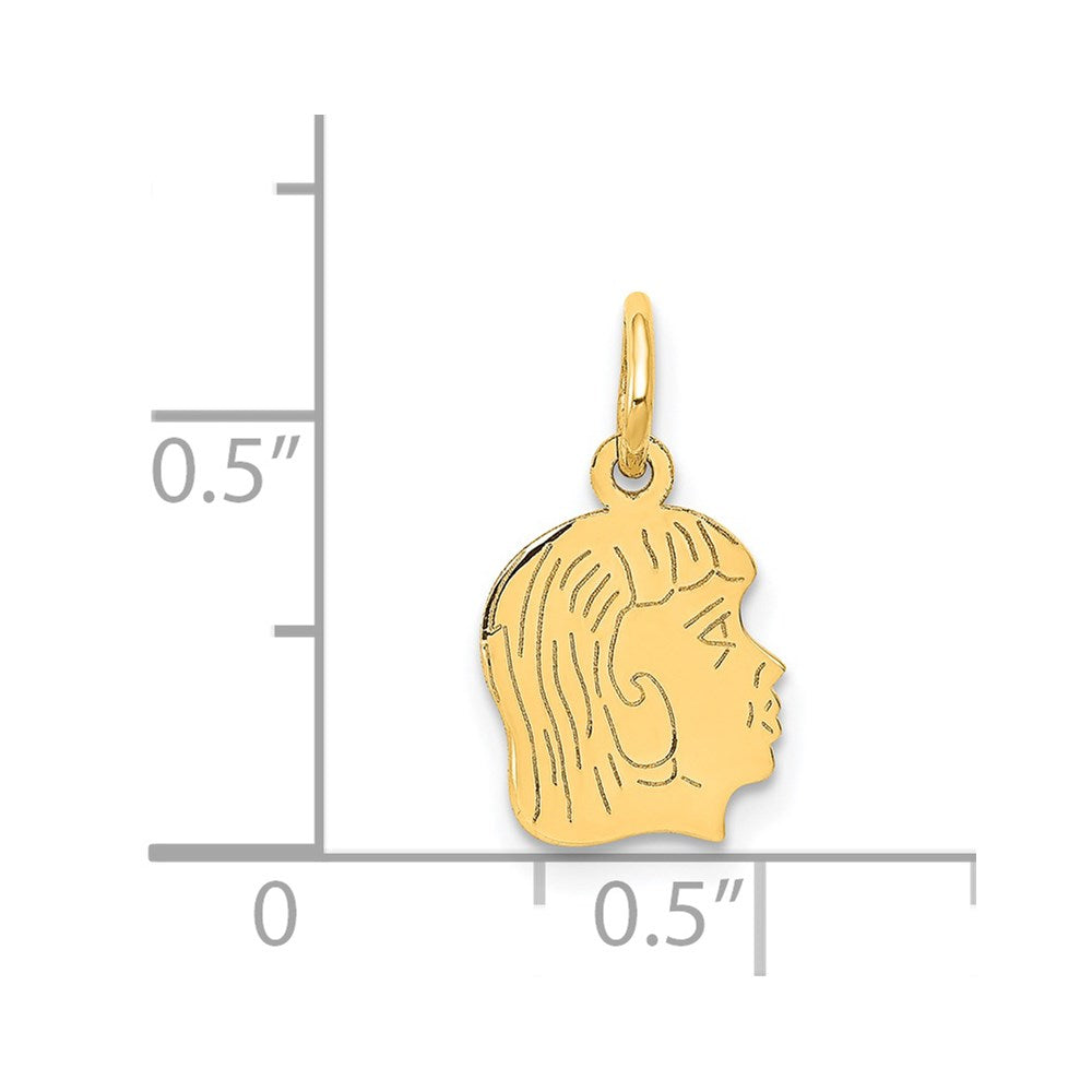 14k Yellow Gold .013 Depth Girl HeadEngravable Charm Pendant Jewelry Gifts (Length 0.66" Width 0.35")