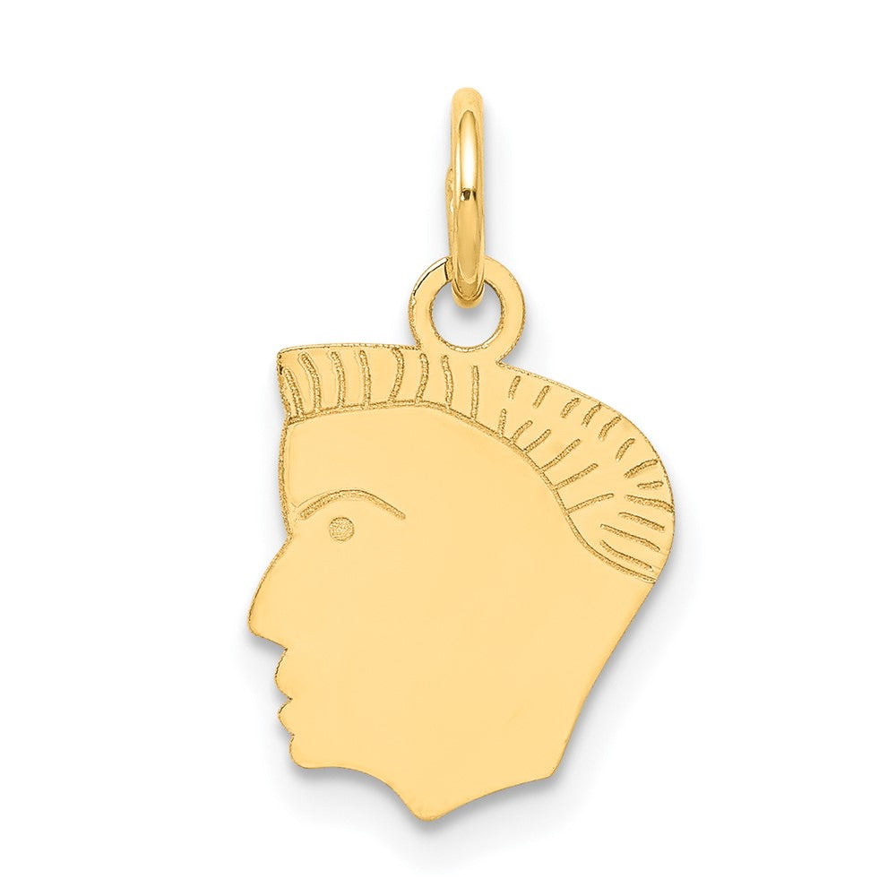 14k Yellow Gold .013 Depth Boy HeadEngravable Charm Pendant Jewelry Gifts (Length 0.62" Width 0.35")