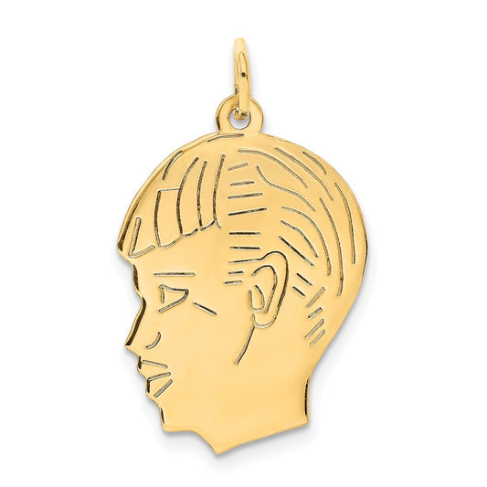 14k Yellow Gold .013 Depth Boy HeadEngravable Charm Pendant Jewelry Gifts (Length 1.05" Width 0.66")