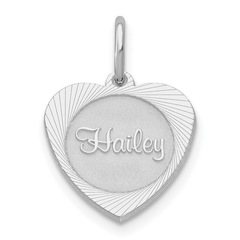 14k White Gold Small Heart Disc with Name Engravable Charm Pendant Jewelry Gifts (Length 0.59" Width 0.33")