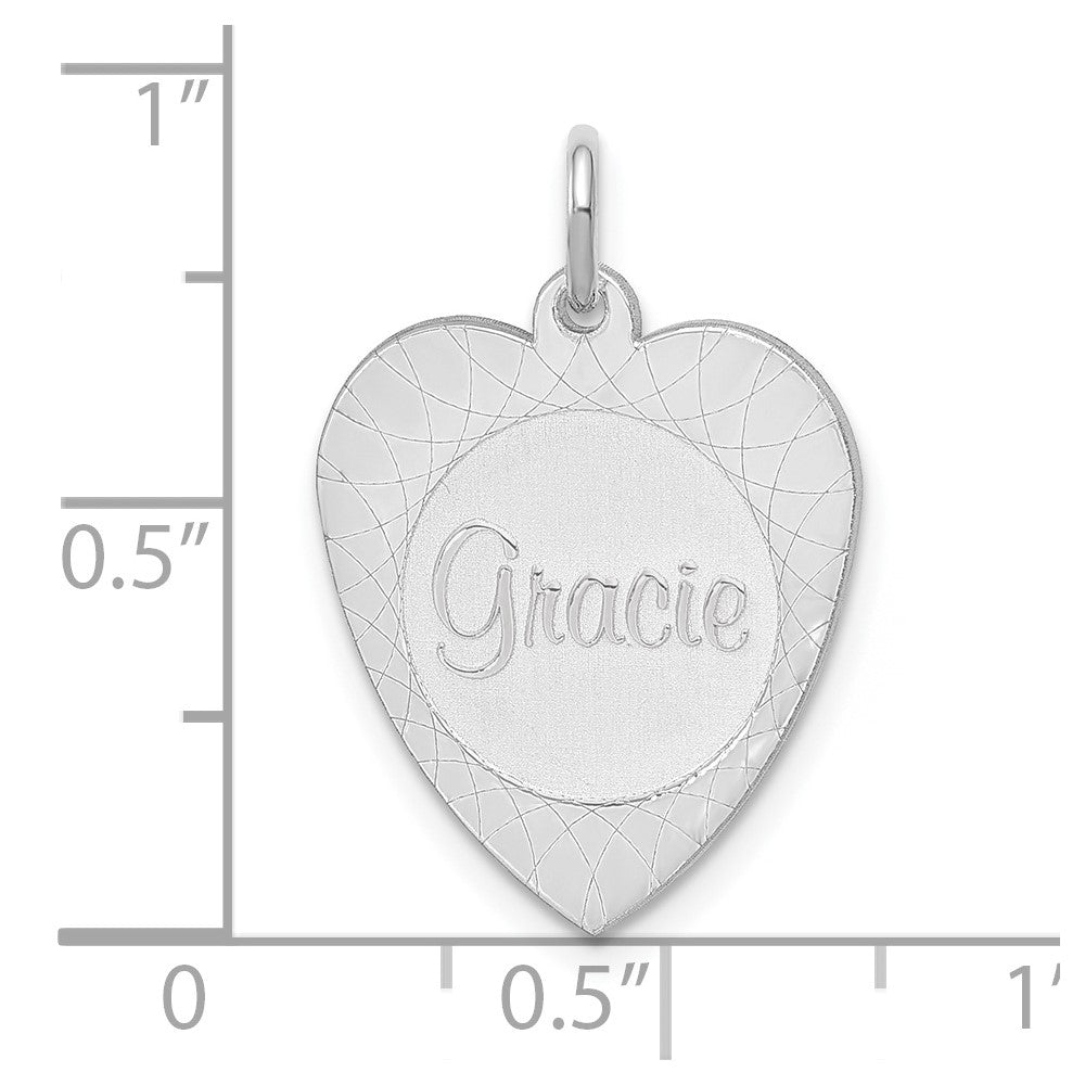 14k White Gold Large Heart Disc with Name Engravable Charm Pendant Jewelry Gifts (Length 0.76" Width 0.62")