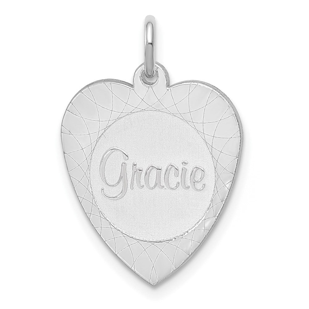 14k White Gold Large Heart Disc with Name Engravable Charm Pendant Jewelry Gifts (Length 0.76" Width 0.62")
