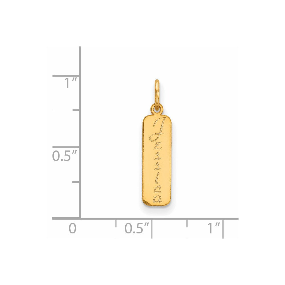 14k Yellow Gold Vertical Script Font Name Bar Engravable Charm Pendant Jewelry Gifts (Length 0.7" Width 0.2")