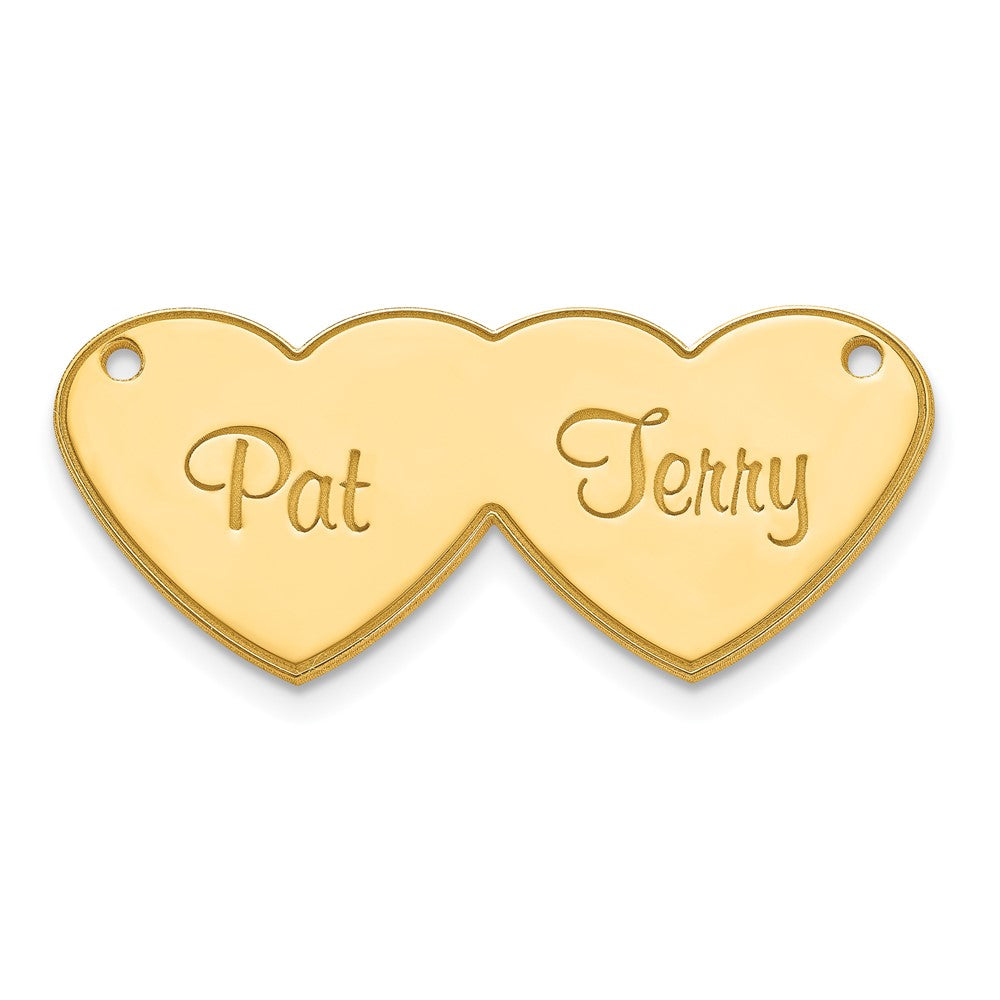14k Yellow Gold Double Heart Name Plate Engravable Charm Pendant Jewelry Gifts (Length 0.51" Width 1.17")