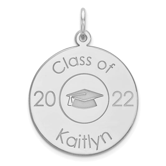 14k White Gold Graduation Engravable Charm Pendant Jewelry Gifts (Length 1" Width 0.74")