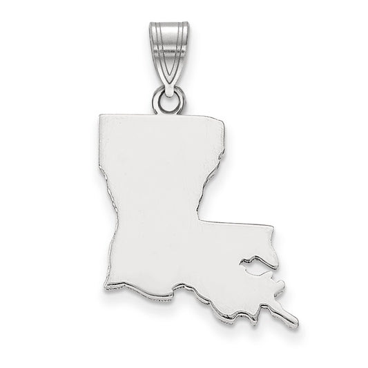 14k White Gold Louisiana State Engravable Charm Pendant Jewelry Gifts (Length 0.77" Width 0.55")