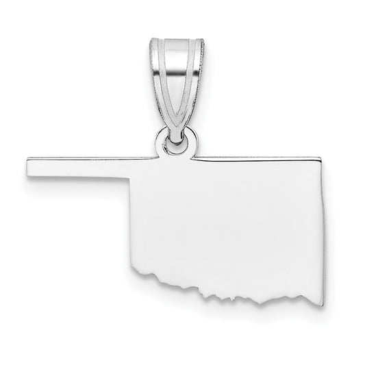 14k White Gold Oklahoma Start Engravable Charm Pendant Jewelry Gifts (Length 0.59" Width 0.89")