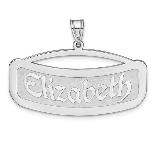 14k White Gold Curved Name Plate Engravable Charm Pendant Jewelry Gifts (Length 0.7" Width 1.44")