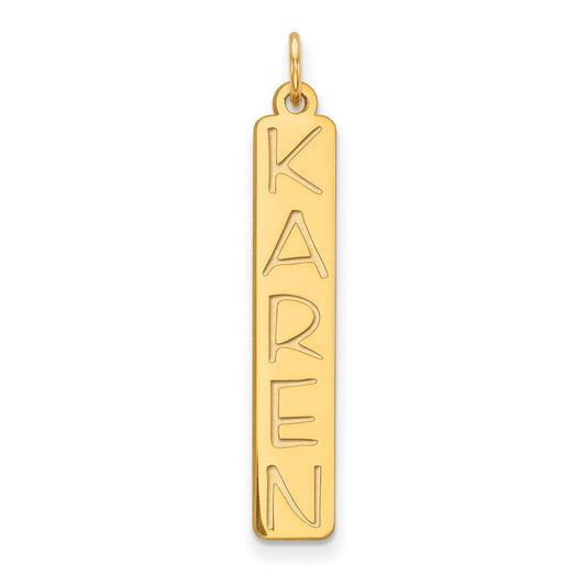 14k Yellow Gold Large Vertical Bar Engravable Charm Pendant Jewelry Gifts (Length 1.29" Width 0.23")