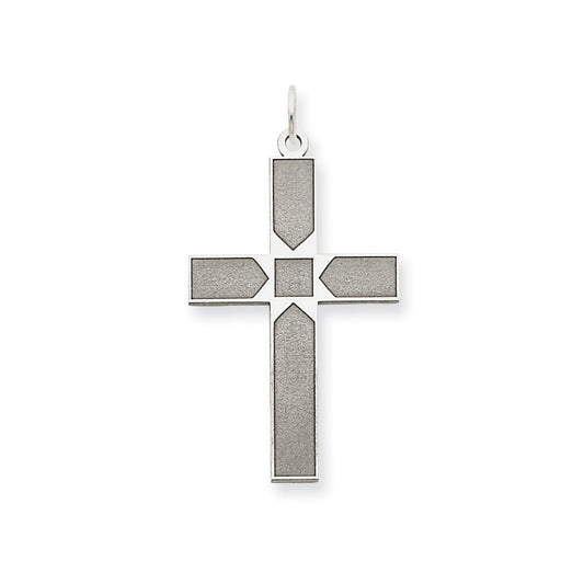 14k White Gold Laser Designed Crucifix CrossEngravable Charm Pendant Jewelry Gifts (Length 1.25" Width 0.66")