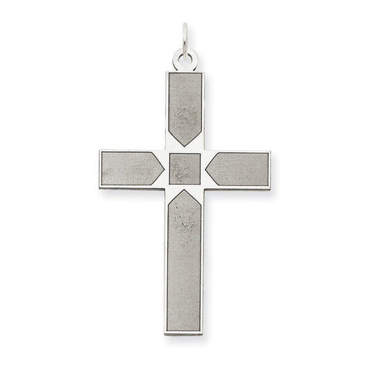 14k White Gold Laser Designed Crucifix CrossEngravable Charm Pendant Jewelry Gifts (Length 1.56" Width 0.86")