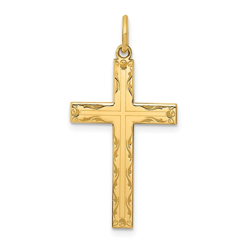 14k Yellow Gold Laser Designed Crucifix CrossEngravable Charm Pendant Jewelry Gifts (Length 1.25" Width 0.66")