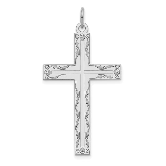 14k White Gold Laser Designed Crucifix CrossEngravable Charm Pendant Jewelry Gifts (Length 1.56" Width 0.86")