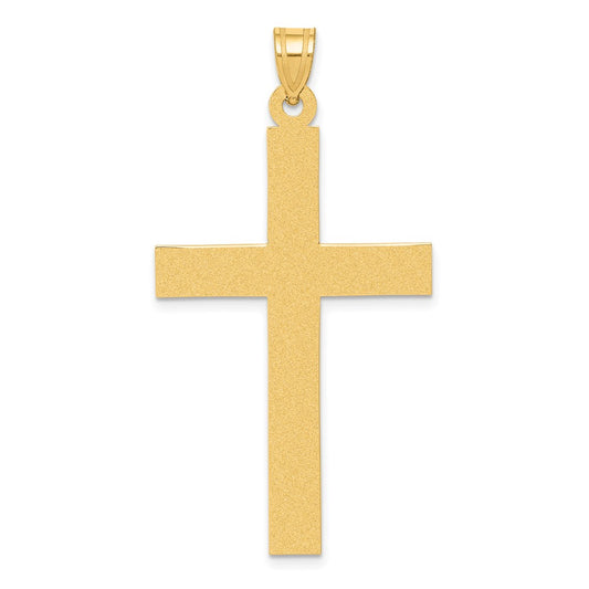 14k Yellow Gold Sandblasted Crucifix CrossEngravable Charm Pendant Jewelry Gifts (Length 1.95" Width 0.98")