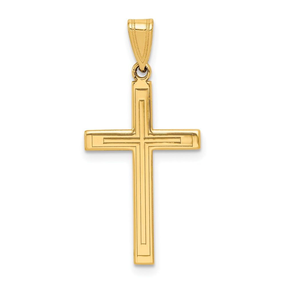 14k Yellow Gold Laser Etched Crucifix CrossEngravable Charm Pendant Jewelry Gifts (Length 0.82" Width 0.59")