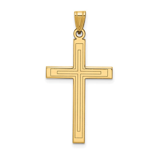 14k Yellow Gold Laser Etched Crucifix CrossEngravable Charm Pendant Jewelry Gifts (Length 1.4" Width 0.74")