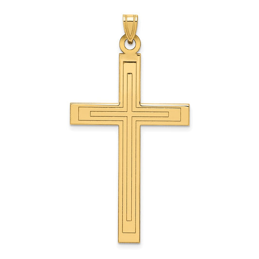 14k Yellow Gold Laser Etched Crucifix CrossEngravable Charm Pendant Jewelry Gifts (Length 1.91" Width 1.01")