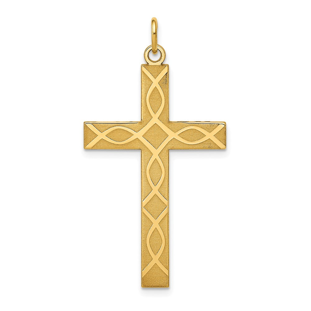 14k Yellow Gold Laser Designed Crucifix CrossEngravable Charm Pendant Jewelry Gifts (Length 1.56" Width 0.82")