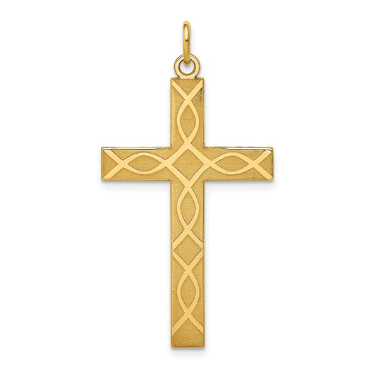 14k Yellow Gold Laser Designed Crucifix CrossEngravable Charm Pendant Jewelry Gifts (Length 1.56" Width 0.82")