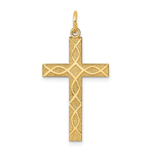 14k Yellow Gold Laser Designed Crucifix CrossEngravable Charm Pendant Jewelry Gifts (Length 1.29" Width 0.62")