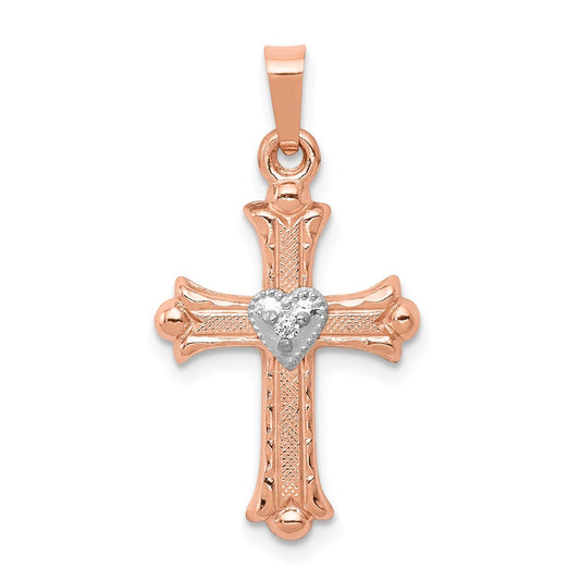 14k Two tone Rose and White Gold Diamond Crucifix CrossEngravable Charm Pendant Jewelry Gifts (Length 0.9" Width 0.55")