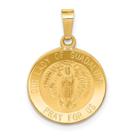 14k Yellow Gold Polished and Satin Our Lady Guadalupe Medal Hollow Engravable Charm Pendant Jewelry Gifts (Length 0.9" Width 0.59")