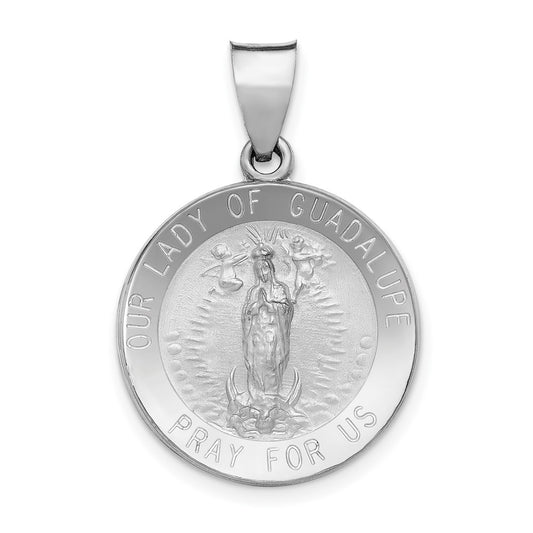 14k White Gold Lady of Guadalupe Medal Hollow Engravable Charm Pendant Jewelry Gifts (Length 1.05" Width 0.7")