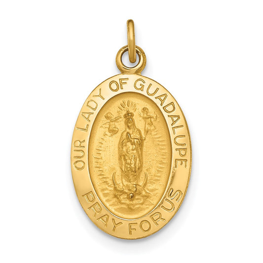14k Yellow Gold Polished and Satin Our Lady of Guadalupe Medal Engravable Charm Pendant Jewelry Gifts (Length 0.74" Width 0.43")