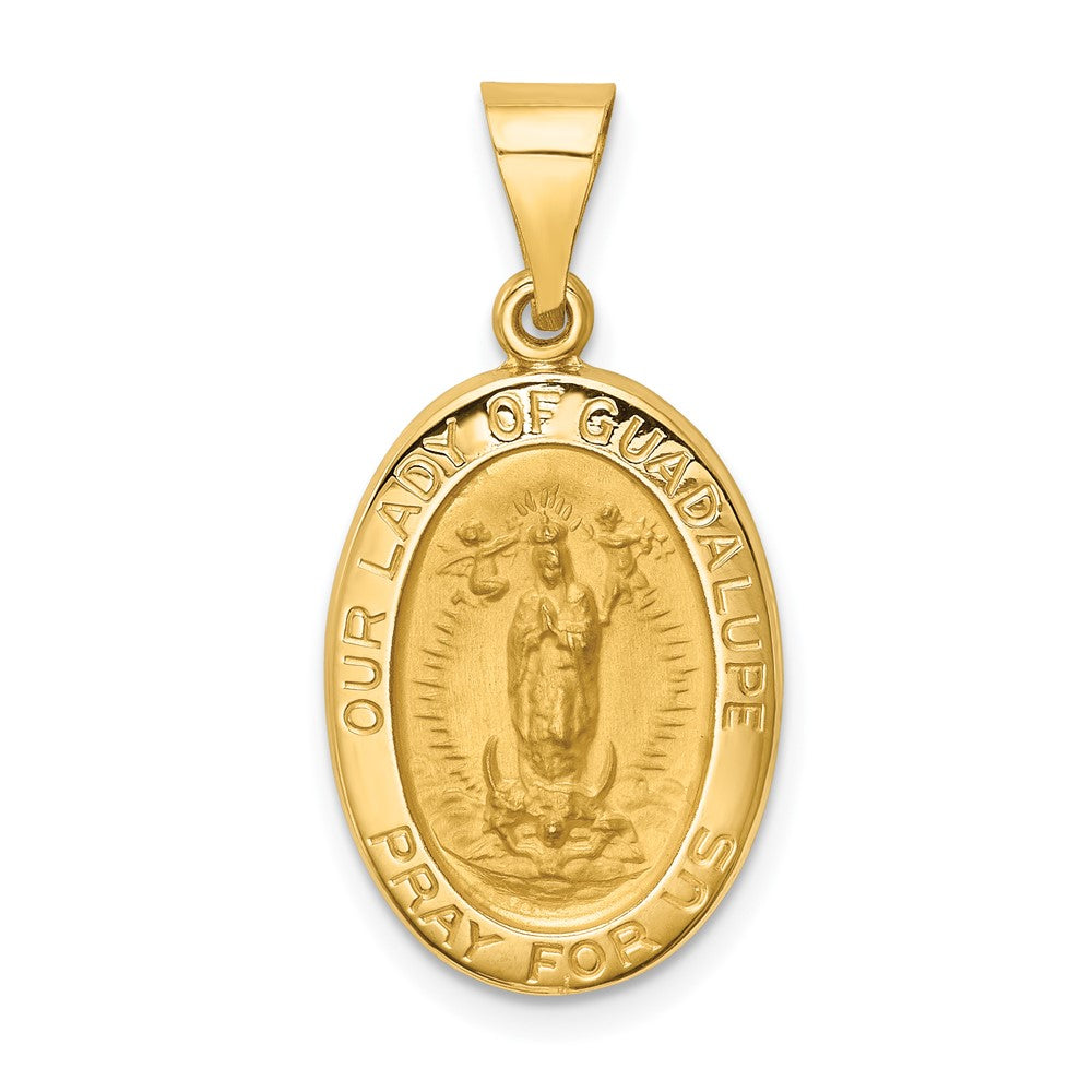 14k Yellow Gold Polished and Satin Our Lady Guadalupe Medal Hollow Engravable Charm Pendant Jewelry Gifts (Length 1.09" Width 0.51")