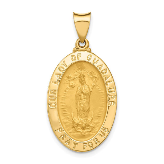 14k Yellow Gold Polished and Satin Our Lady Guadalupe Medal Hollow Engravable Charm Pendant Jewelry Gifts (Length 1.29" Width 0.62")