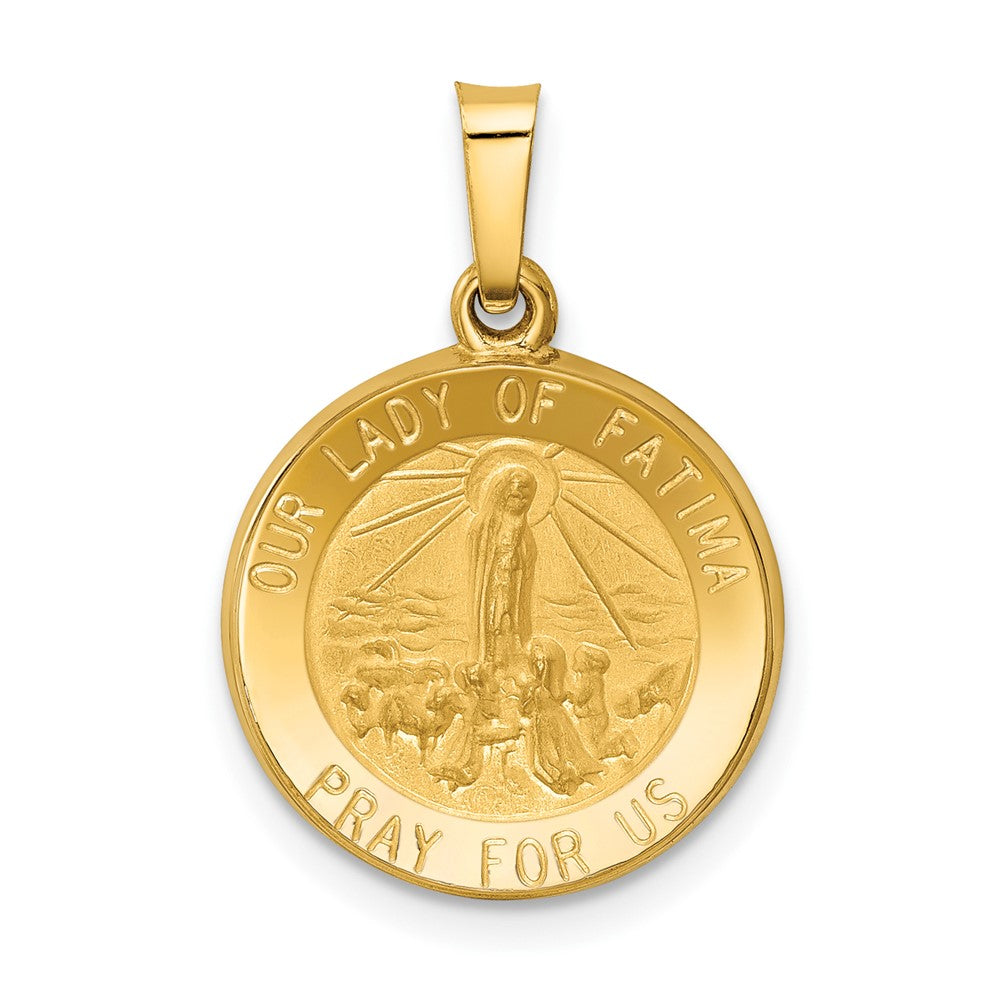 14k Yellow Gold Polished and Satin Our Lady Fatima Medal Hollow Engravable Charm Pendant Jewelry Gifts (Length 0.86" Width 0.59")