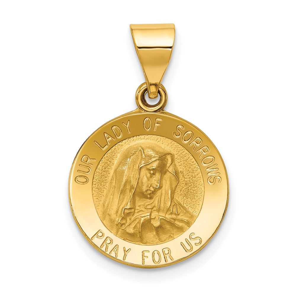 14k Yellow Gold Polished and Satin Our Lady of Sorrows Medal Hollow Engravable Charm Pendant Jewelry Gifts (Length 0.88" Width 0.59")