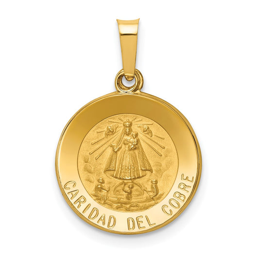 14k Yellow Gold Polished and Satin Caridad Del Cobre Medal Hollow Engravable Charm Pendant Jewelry Gifts (Length 0.86" Width 0.59")