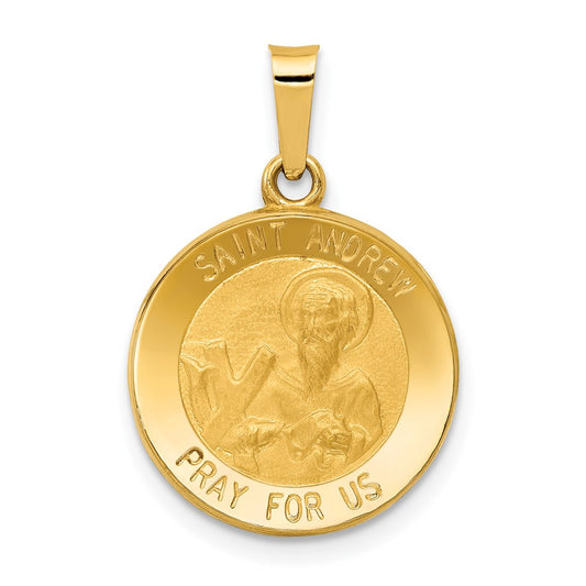 14k Yellow Gold Polished and Satin St. Andrew Medal Hollow Engravable Charm Pendant Jewelry Gifts (Length 0.9" Width 0.6")