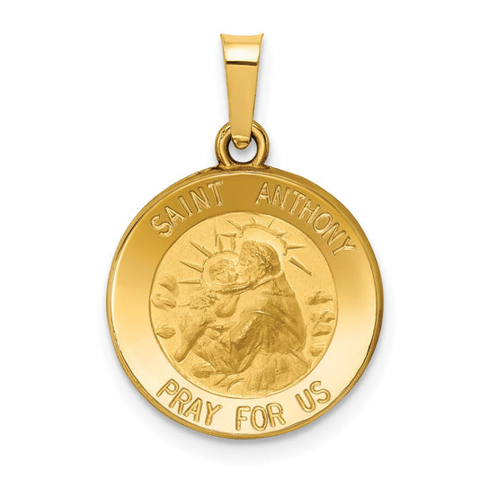 14k Yellow Gold Polished and Satin St. Anthony Medal Hollow Engravable Charm Pendant Jewelry Gifts (Length 0.84" Width 0.58")