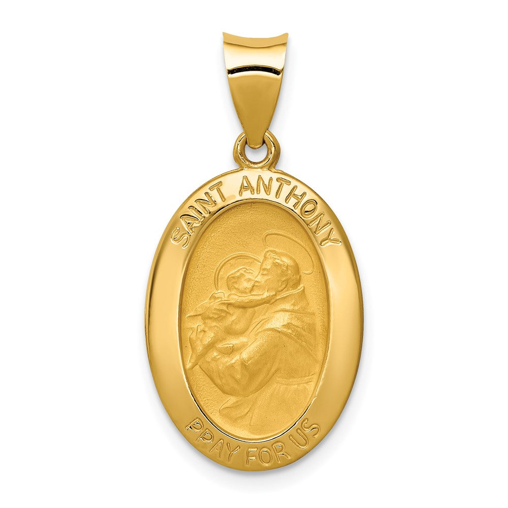 14k Yellow Gold Polished and Satin St. Anthony Medal Hollow Engravable Charm Pendant Jewelry Gifts (Length 1.13" Width 0.56")