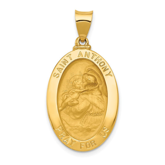 14k Yellow Gold Polished and Satin St. Anthony Medal Hollow Engravable Charm Pendant Jewelry Gifts (Length 1.29" Width 0.66")