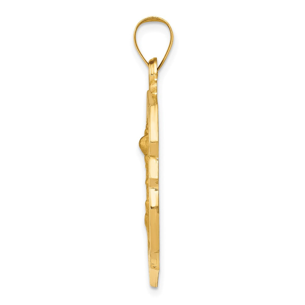 14k Yellow Gold Polished and Satin St. Michael Badge Medal Hollow Engravable Charm Pendant Jewelry Gifts (Length 1.09" Width 0.82")