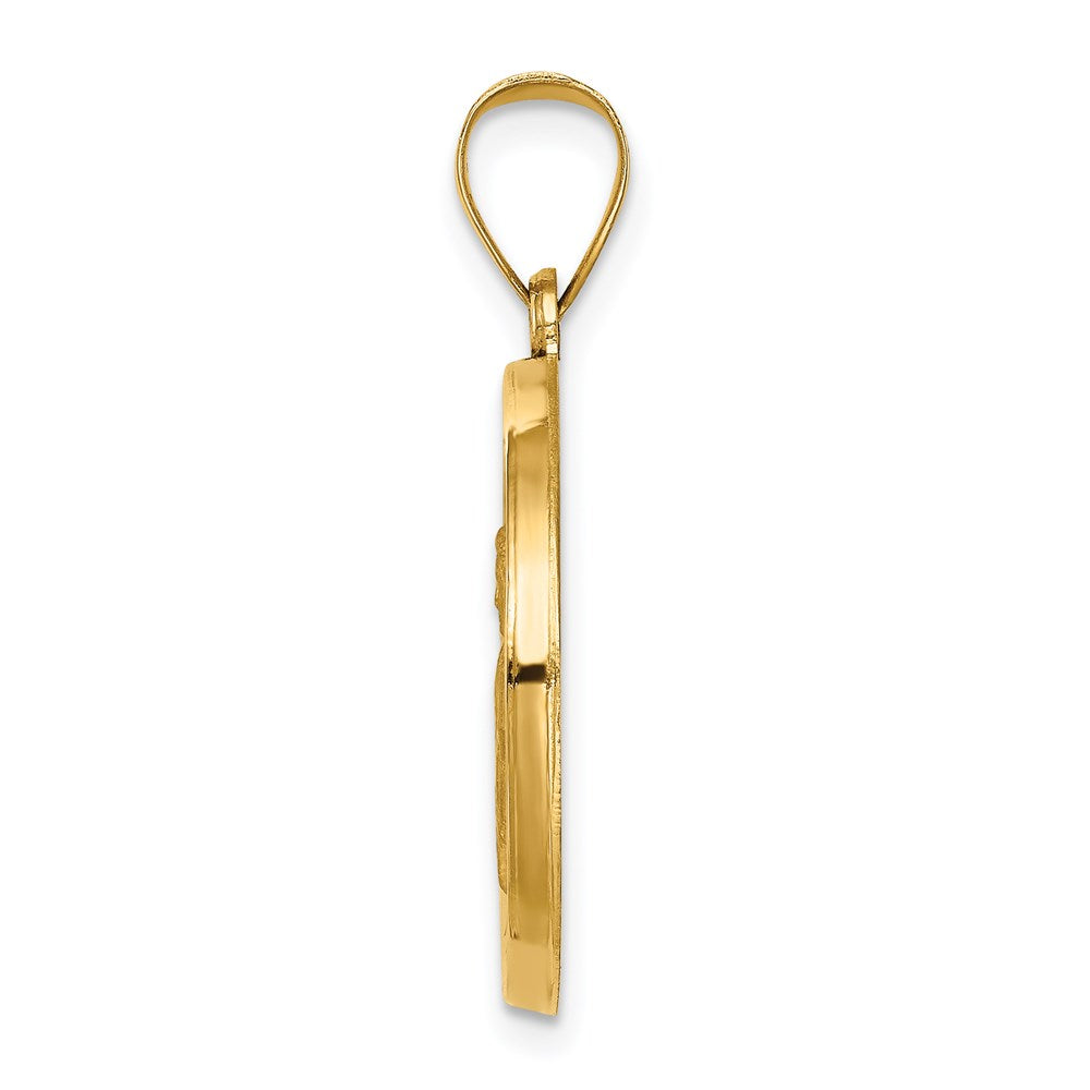 14k Yellow Gold Polished and Satin St Gabriel Medal Hollow Engravable Charm Pendant Jewelry Gifts (Length 1.03" Width 0.74")