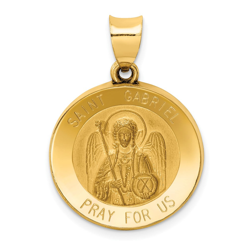 14k Yellow Gold Polished and Satin St Gabriel Medal Hollow Engravable Charm Pendant Jewelry Gifts (Length 1.03" Width 0.74")