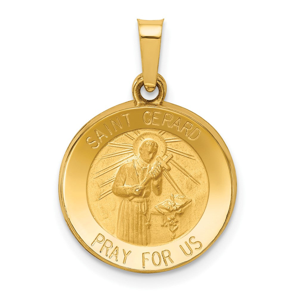 14k Yellow Gold Polished and Satin St Gerard Medal Hollow Engravable Charm Pendant Jewelry Gifts (Length 0.86" Width 0.59")