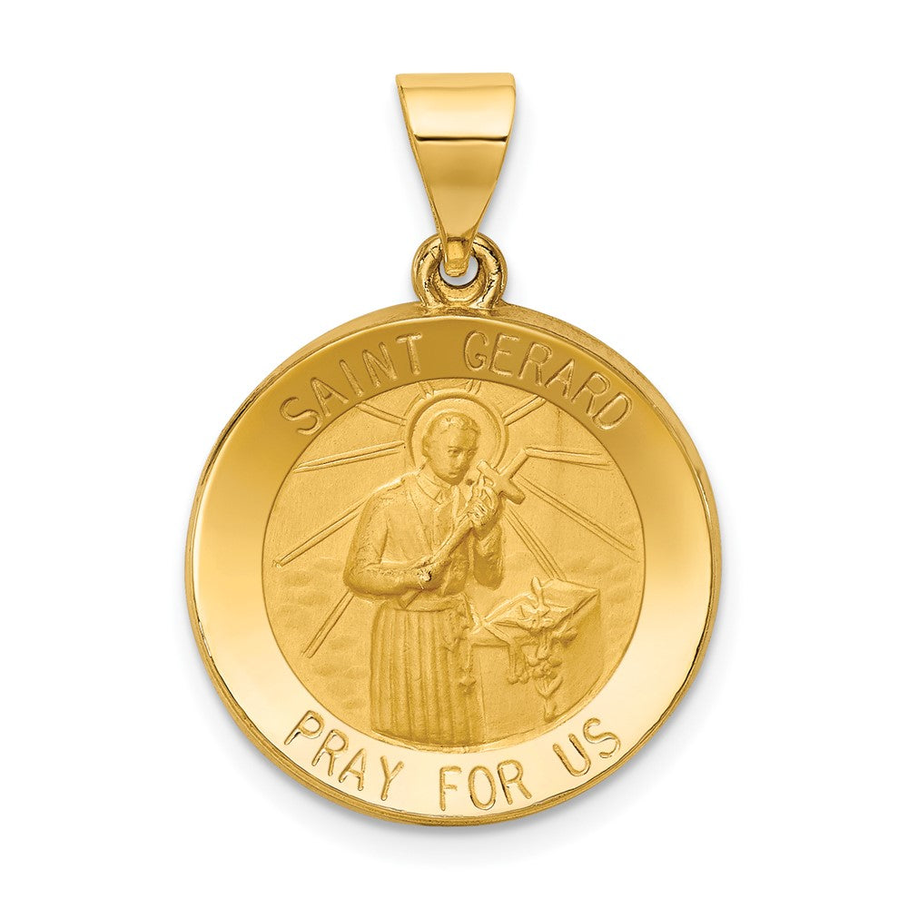 14k Yellow Gold Polished and Satin St Gerard Medal Hollow Engravable Charm Pendant Jewelry Gifts (Length 1.03" Width 0.72")